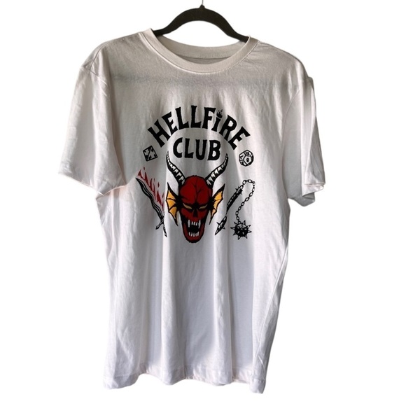 Primark Stranger Things 100% Cotton White Hellfire Club womens Graphic T-Shirt - Picture 1 of 7